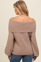 Mocha Off Shoulder Foldover Maternity Sweater