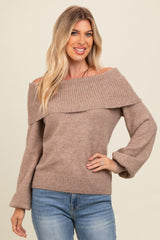 Mocha Off Shoulder Foldover Sweater