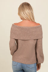 Mocha Off Shoulder Foldover Sweater