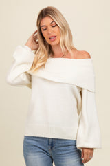 Ivory Off Shoulder Foldover Sweater