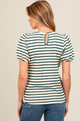 Emerald Green Striped Textured Puff Sleeve Maternity Top