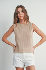 Taupe Rib-Knit Sweater Vest