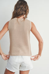 Taupe Rib-Knit Sweater Vest