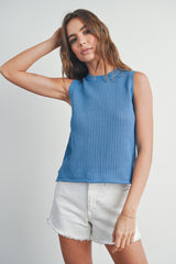 Denim Rib-Knit Sweater Vest