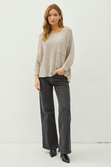 Grey Front Pocket Dolman Long Sleeve Knit Sweater