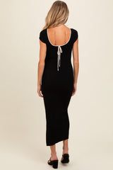 Black Knit Low Back Side Slit Maternity Dress