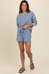 Blue Checkered Plaid Pullover Shorts Set