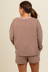 Mocha Checkered Plaid Pullover Shorts Maternity Set