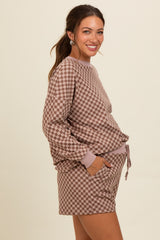 Mocha Checkered Plaid Pullover Shorts Maternity Set