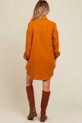 Camel Rolled Cuff Maternity Button Down Dress