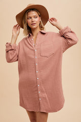 Mauve Rolled Cuff Maternity Button Down Dress