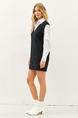 Black Layered Sweater Shirt Mini Dress