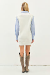 Ivory Layered Sweater Shirt Mini Dress