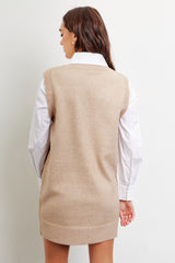 Beige Layered Sweater Shirt Mini Dress