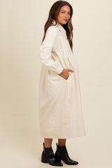 Cream Half Zip Front Pocket Collared Maternity Midi Dress