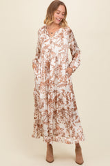 Brown Floral Tassel Tie Front Maternity Maxi Dress