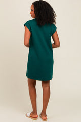 Green Front Pocket Line Textured Short Sleeve Dress