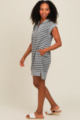 Heather Grey Striped Knit Cap Sleeve Mini Dress