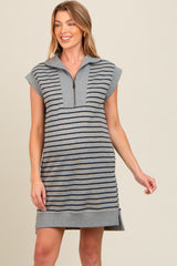 Heather Grey Striped Knit Cap Sleeve Maternity Mini Dress