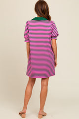 Violet Striped Collared Puff Sleeve Dress