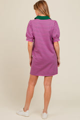 Violet Striped Collared Puff Sleeve Maternity Dress