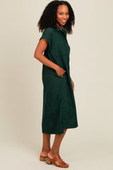 Forest Green Corduroy Button Down Midi Dress