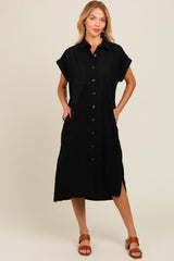 Black Corduroy Button Down Maternity Midi Dress