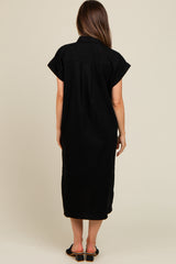 Black Corduroy Button Down Maternity Midi Dress