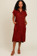 Rust Corduroy Button Down Maternity Midi Dress