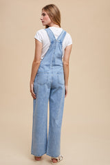 Light Denim Soft Mineral Wash Straight Wide Leg Overall Jeans