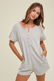 Grey Button-Up Knit Romper