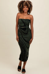 Olive Printed Strapless Cutout Fitted Maxi Dress