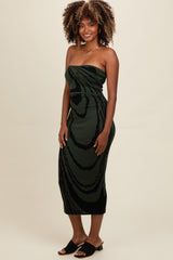 Olive Printed Strapless Cutout Fitted Maxi Dress