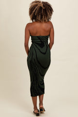 Olive Printed Strapless Cutout Fitted Maxi Dress