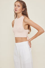 Apricot Multi Cross Back Ribbon Tied Backless Sweater Tank Top