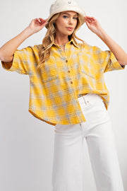 Sunflower Mineral Washed Button Down Plaid Top