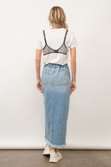 Light Wash Mid Rise Frayed Edge Denim Skirt