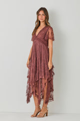 Chestnut Embellished Lace Hem Dress