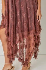 Chestnut Embellished Lace Hem Dress