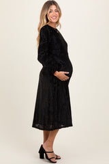 Black Velvet Damask Maternity Midi Dress