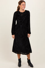 Black Velvet Damask Midi Dress