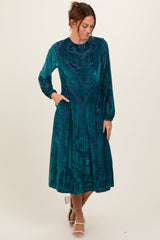 Forest Green Velvet Damask Midi Dress