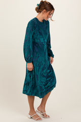 Forest Green Velvet Damask Midi Dress