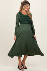 Forest Green Contrast Knit Bodice Maternity Maxi Dress