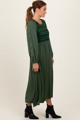 Forest Green Contrast Knit Bodice Maxi Dress