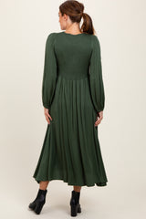 Forest Green Contrast Knit Bodice Maxi Dress