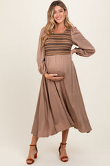 Mocha Contrast Knit Bodice Maternity Maxi Dress