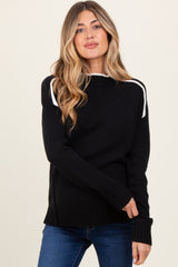 Black Mock Neck Contrast Piping Maternity Sweater