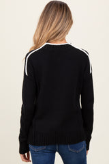 Black Mock Neck Contrast Piping Maternity Sweater