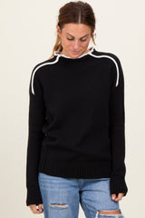 Black Mock Neck Contrast Piping Maternity Sweater